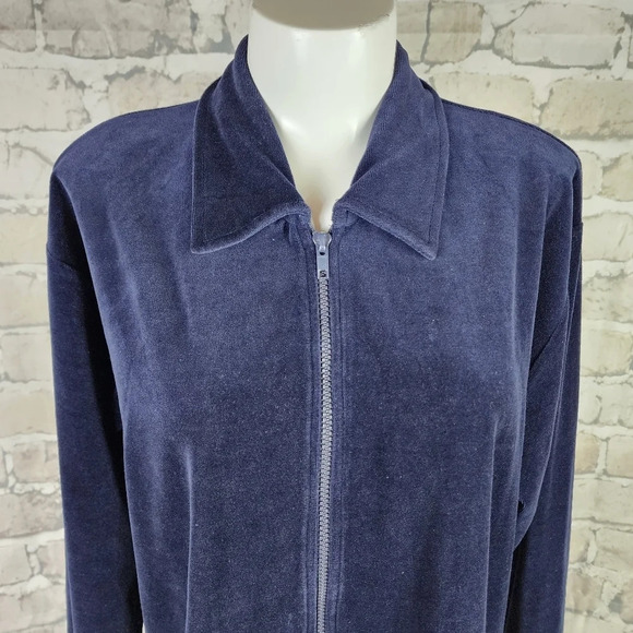 Vintage 80s Club  Monaco Velour Zip Front Track Jacket Navy Blue Size Large - Picture 4 of 8